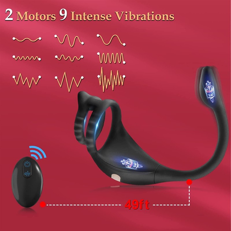 Vibrating Cock Ring Taint Stimulator with Mini Bullet Remote Control Anal Plug gallery