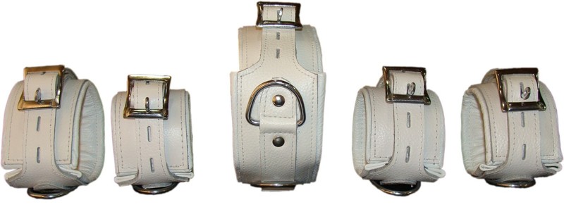 Handmade Unisex 5-Piece White Bondage Restraint Cuff Set gallery