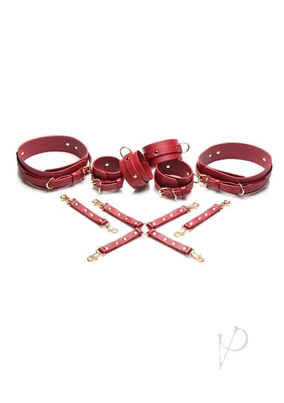 Master Series Crimson Captive Thigh, Wrist, Ankle Hog Tie Restraints - Red gallery