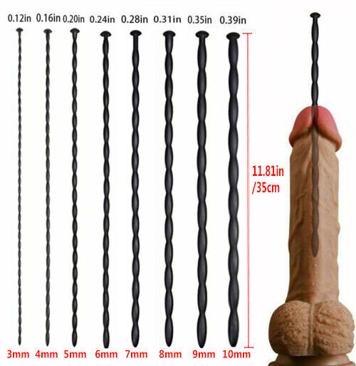 3-10mm Ribbed Silicone Urethral Sounding Dilator Penis Plug/ Rod for Men Bondage