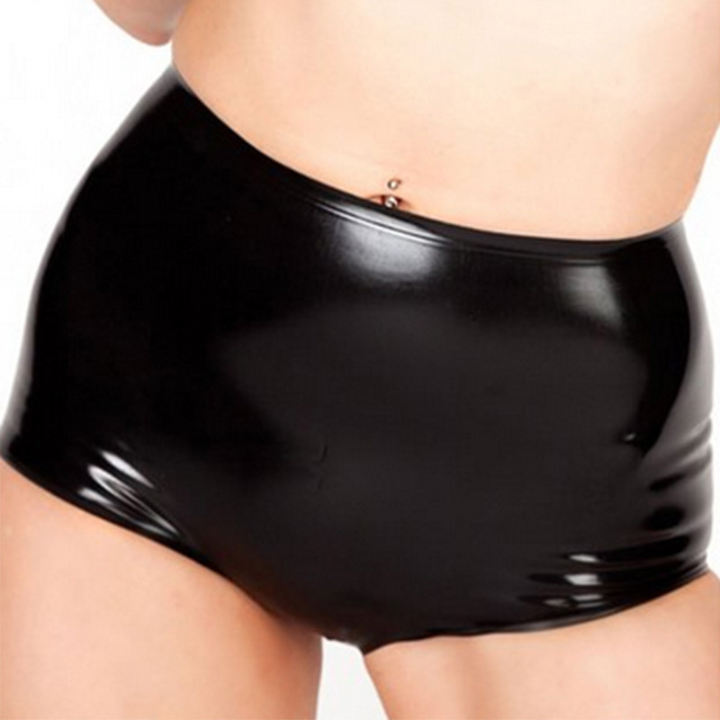 Latex Briefs Mid-Waist Tight Shorts for Women Rubber Package Buttocks Pants