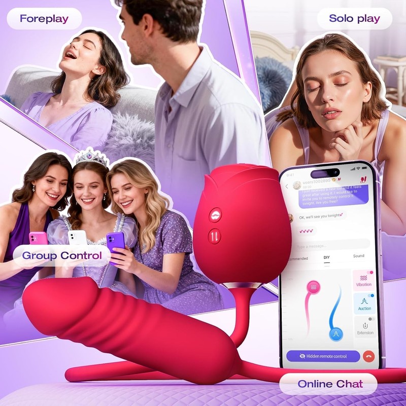 Waterproof Rose Dildo with Thrusting & Sucking - Perfect for Solo & Partner Play gallery