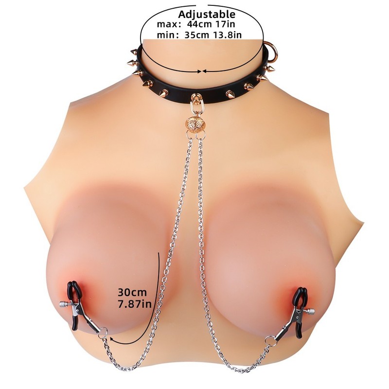 Sex Leash Collar Harness Set with Nipple Clamp Bondage Gear for Couple BDSM Play