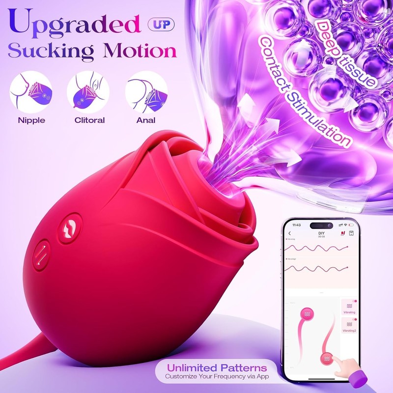 Waterproof Rose Dildo with Thrusting & Sucking - Perfect for Solo & Partner Play gallery