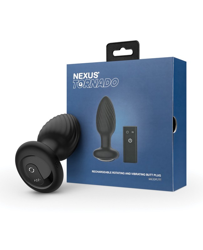 Nexus Tornado Rotating & Vibrating Medium Butt Plug w/Remote – Black