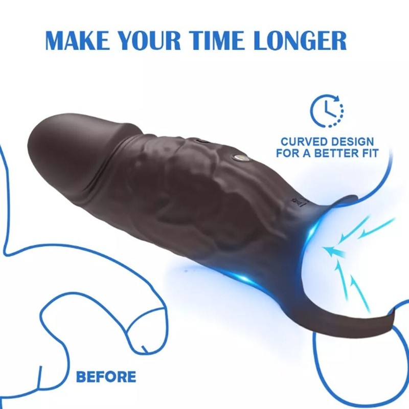 Vibrating Penis Sleeve Cock Ring Couples Adult Sex Toys for Men Women Extender