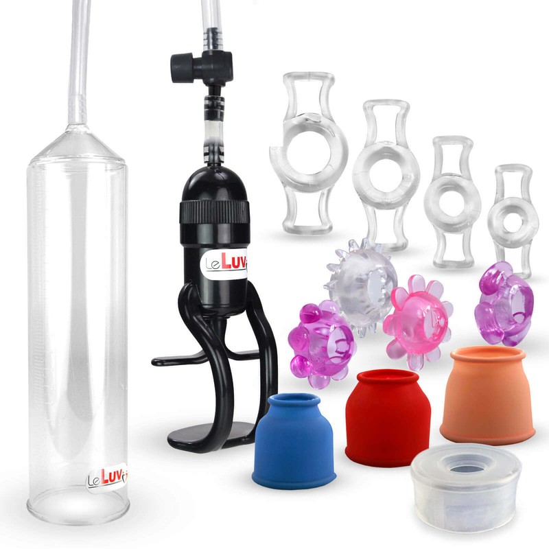 LeLuv Penis Pump EasyOp Zgrip with 3 Sleeves, Clear Seal, C. & Jelly Rings