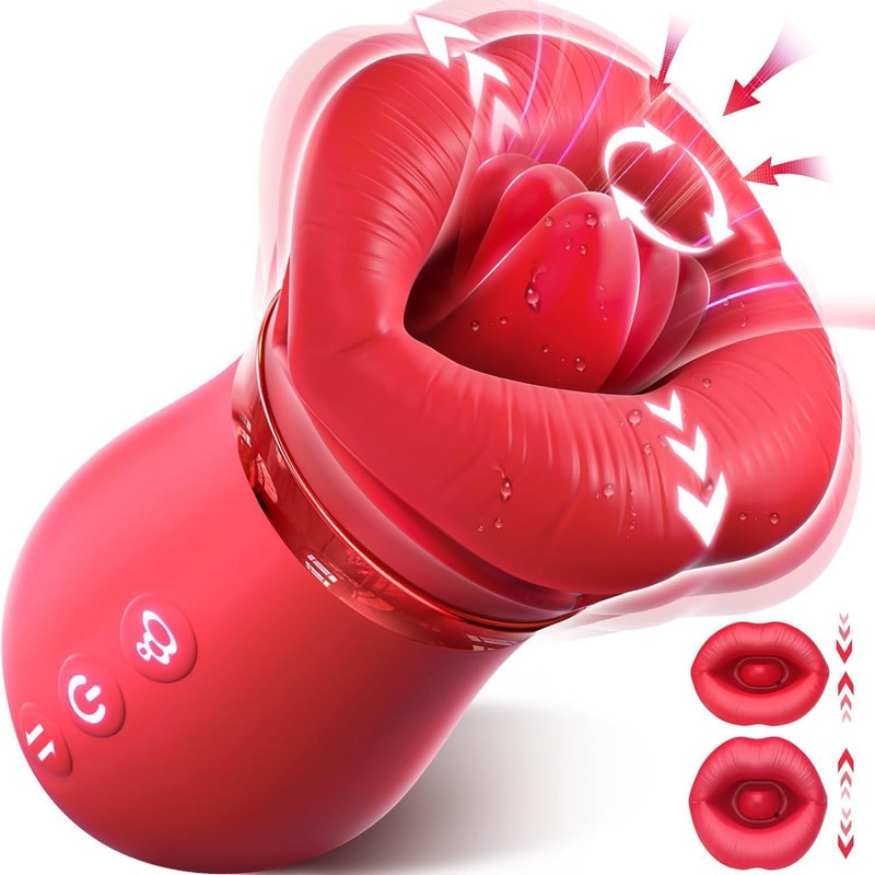 Female tongue licking and sucking sex toy pulsating vibration for self-pleasure