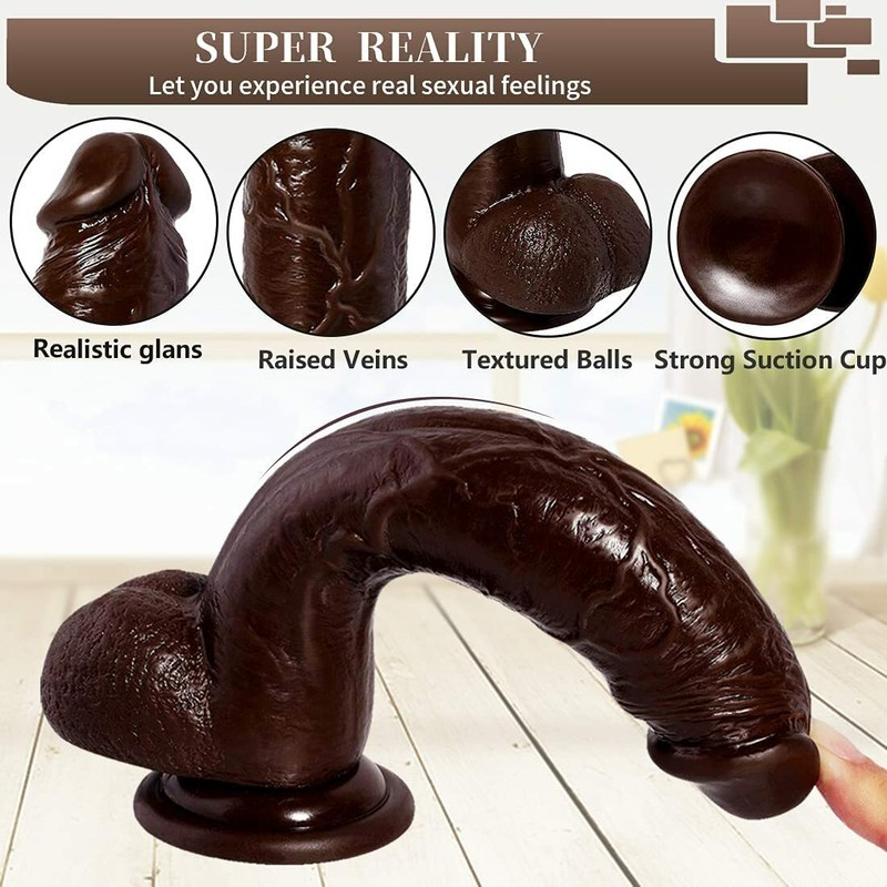 Brown Silicone Realistic Dildo Skin Feeling Soft Huge Big Dick Penis Sex Toy gallery