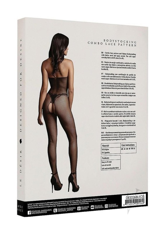 Le Desir Fishnet and Lace Bodystocking - O/S - Black gallery