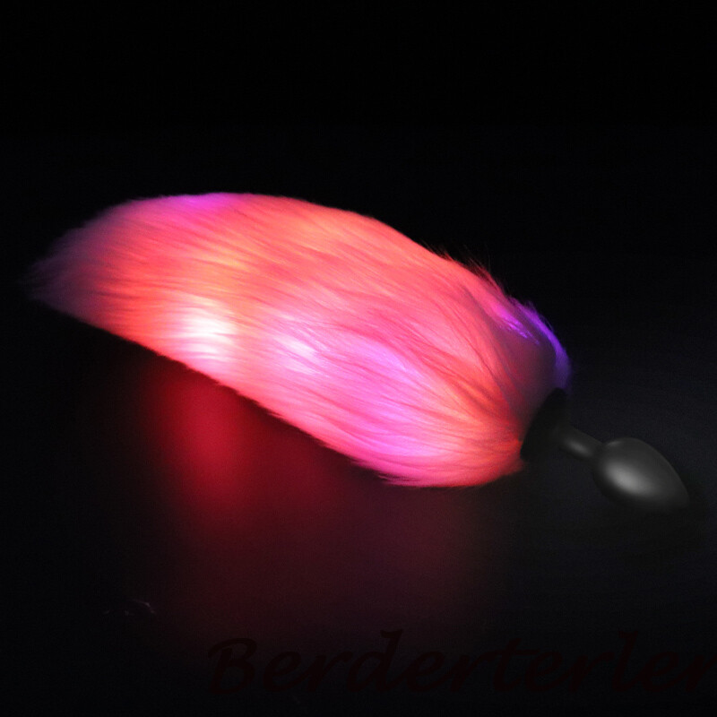 Metal Anal Beads Silicone Butt Plug for Cosplay Luminous Light Fox Tail Sex Toys gallery