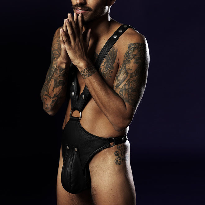 Sexy Men PVC Leather Harness Jockstrap Thongs Short Bodysuit Lingerie Clubwear