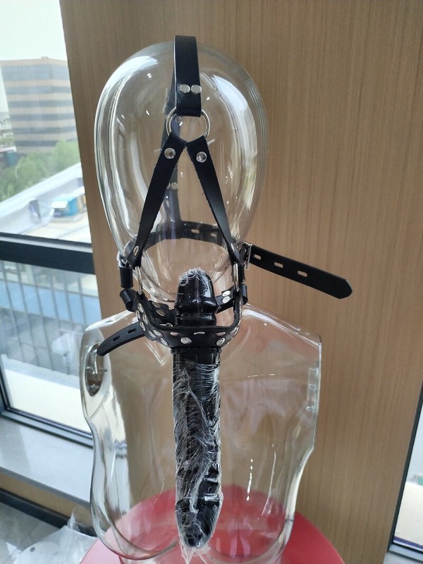 Bondage Head Harness with Double-Ended Dildo Oral Plug Open Mouth Gag Sex Toys