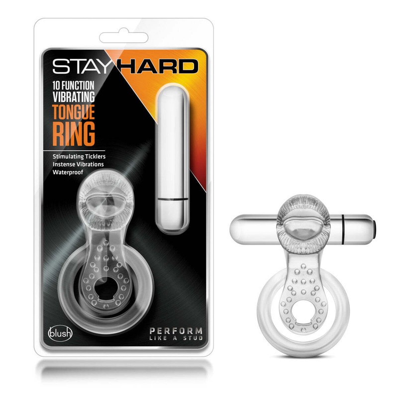 Blush Stay Hard 10x Vibrating Tongue Easy Cleaning C Ring Deeply Rumbly 3 In 1