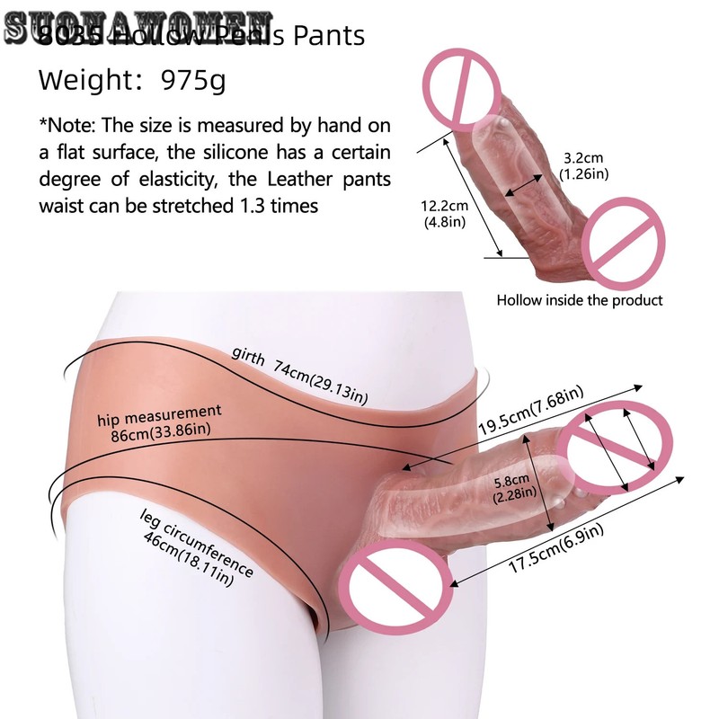 Dark Color Skin Touch Pants With Veins Large Hollow Dildo Silicone Dick Extender gallery