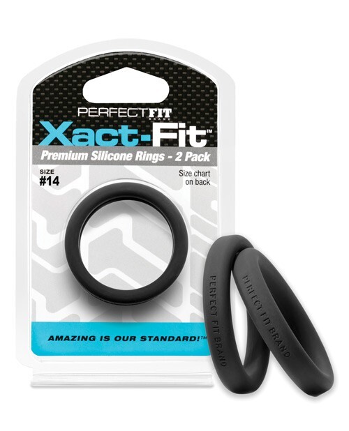 Perfect Fit Xact-fit #14 2 Pk Premuim Silicone Cock Ring Black, New