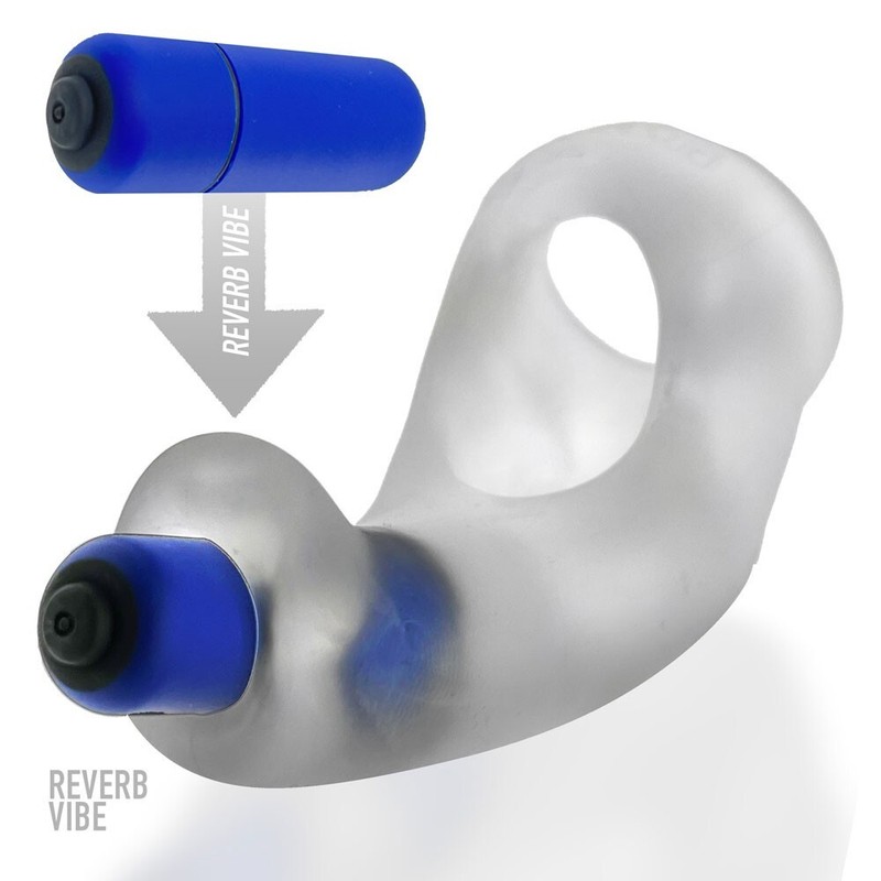 Oxballs Hunky Junk Buzzf*ck Taint Vibe Cock Ring + Ball Sling Clear Ice -C&B Toy gallery