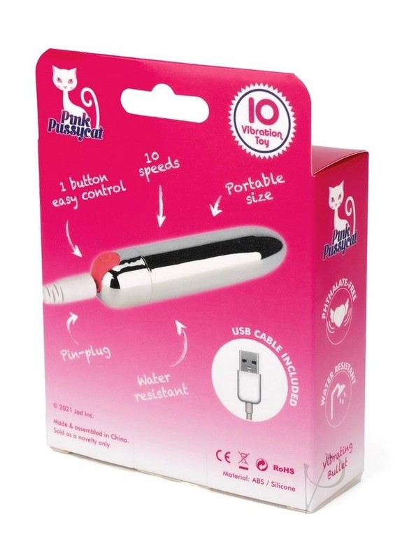 Pink Pussycat Rechargeable Vibrating Bullet - Silver gallery