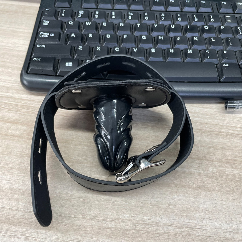Mouth Gag with Short Dildo Penis Oral Open Mouth Belt Plug Fetish Black Sex Toys gallery