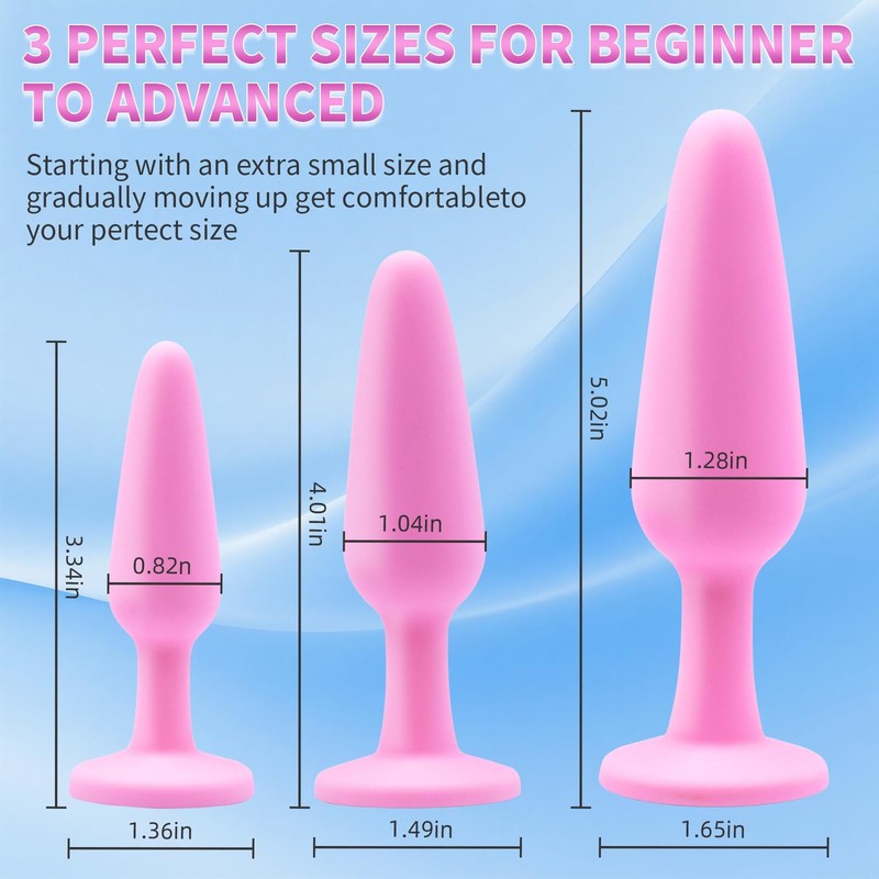 3Pcs Pink Silicone Gem Anal Butt Plug Set- Small, Medium and Big Gem Butt Plu... gallery