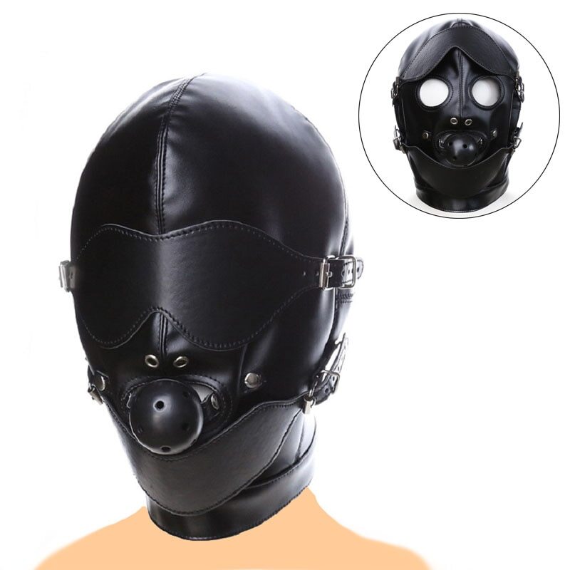 Leather Padded Hood Mask Blindfold Head Harness Restraint Mask BDSM Bondage gallery