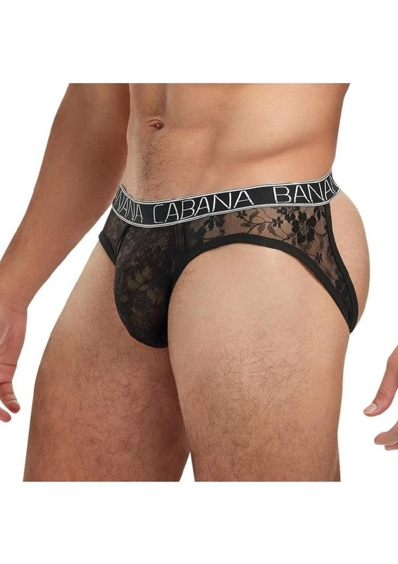 Banana Cabana Lace Nights Open Back Brief - Medium/Large - Black gallery