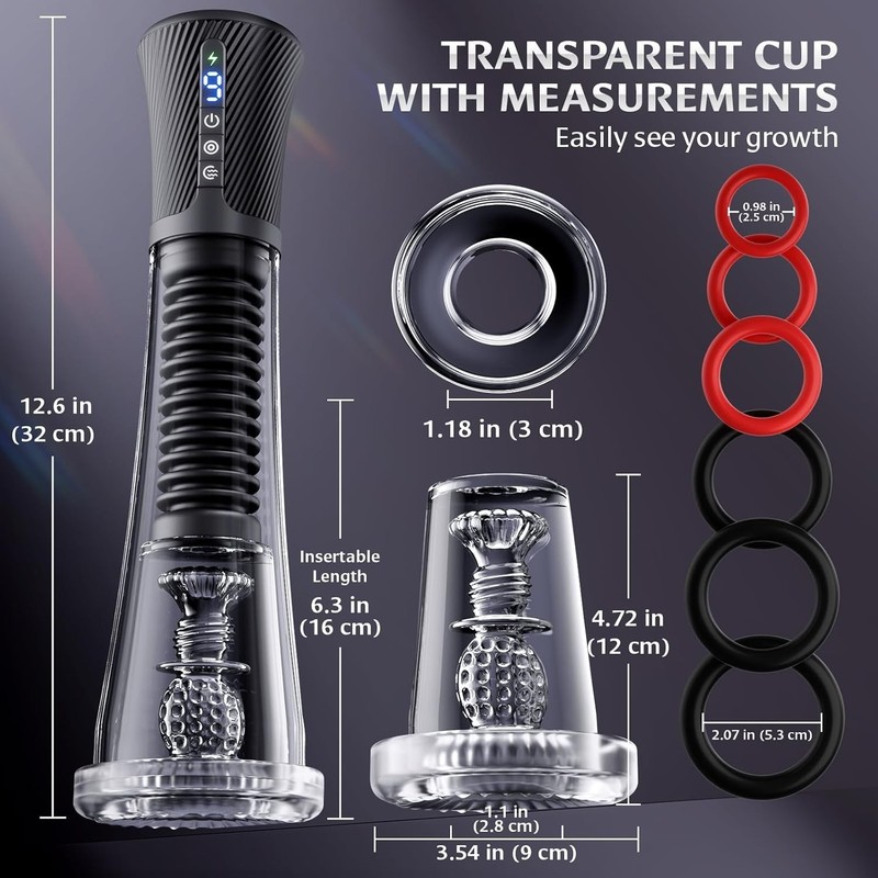 Intelligent Vibrating Penis Pump – See It Grow with 2 Sleeves & 6 Rings Included gallery