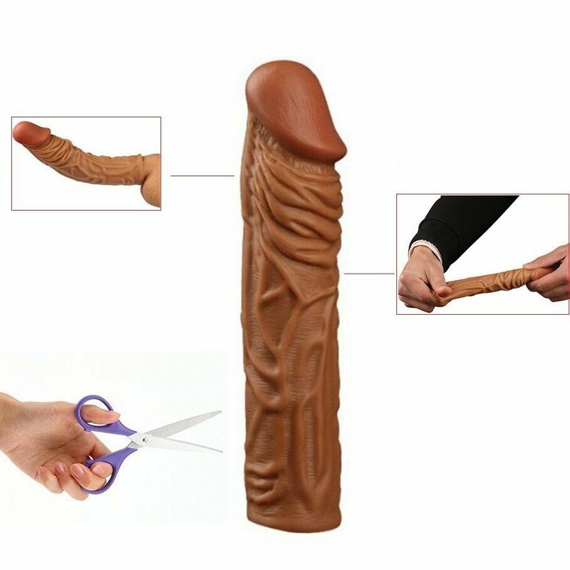 Realistic Long Penis Sleeve Penis Extender Sheath Male Enlarger