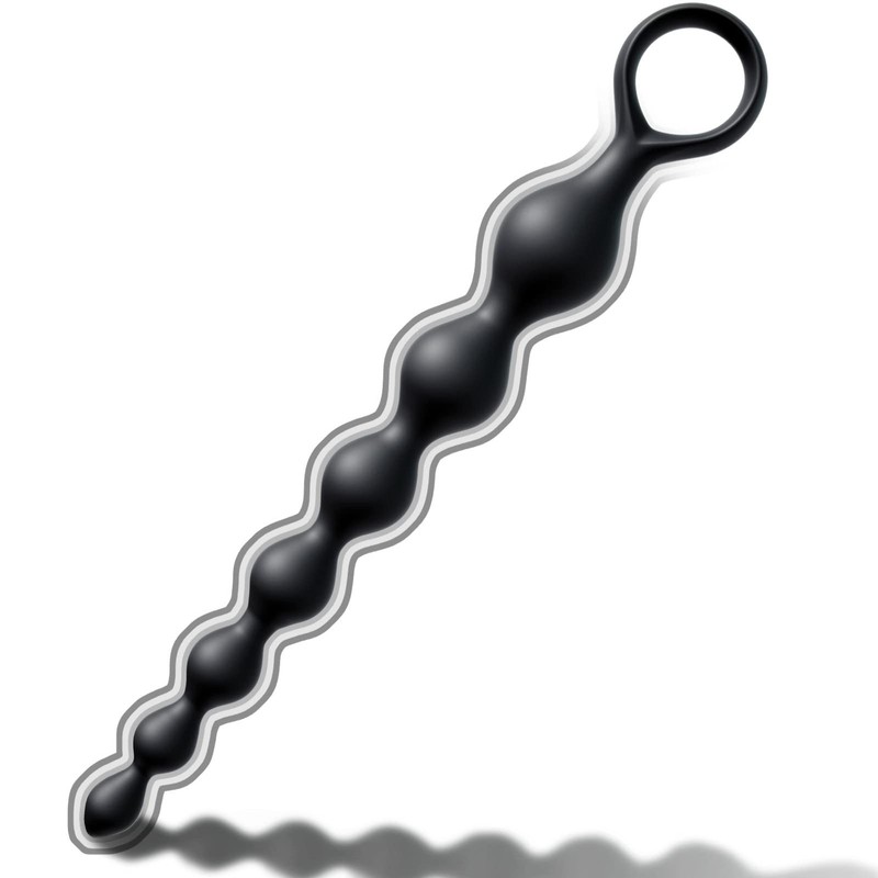 Anal Beads, Silicone Flexible Chain Butt Plug with 7 Gradual B, Black