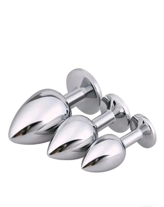 3pc set Butt Anal Plug ROUND Stainless Steel Jewel Butt Plug 3 sizes S/M/L