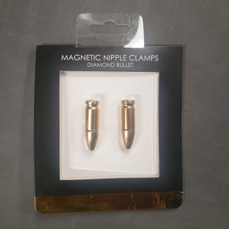 Shots Ouch! 💕🔥😈 Magnetic Nipple Clamps Diamond Bullet in Glamourous Gold