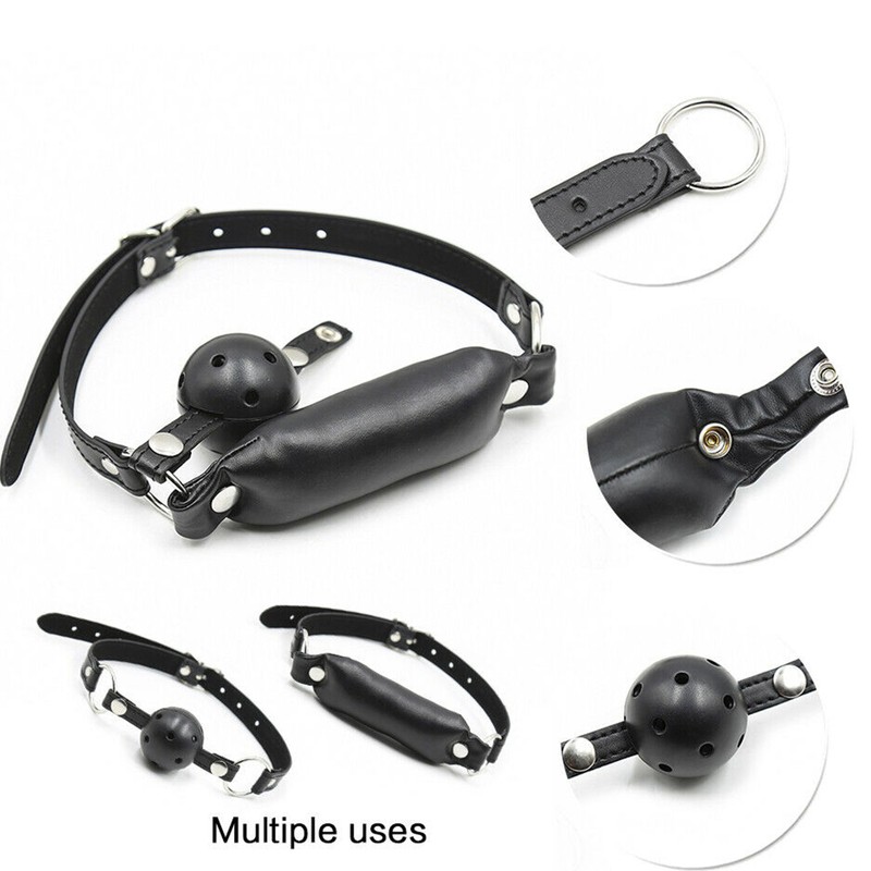 Detachable Dual-Use Ball Sponge strip Mouth Open PU Leather Bit Gags Harness US