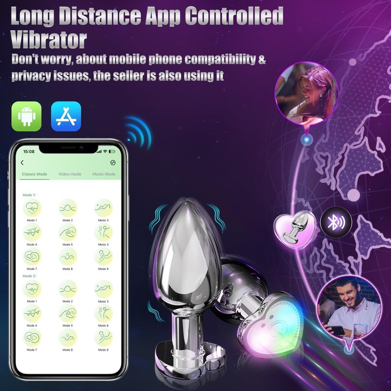 Vibrating Anal Plug Sex Toys - Light Up Butt Vibrator with 9 Vibrating Mode, Tra gallery