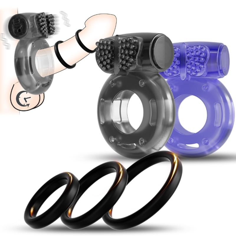 5Pcs Vibrating Cock Ring Sex Toys Penis Sleeve, Rings Black, Blue