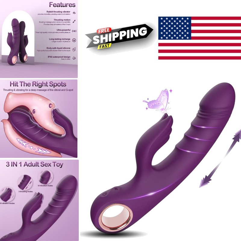 Purple Silicone Thrusting Vibrator with 3 Modes and 10 Vibration Settings