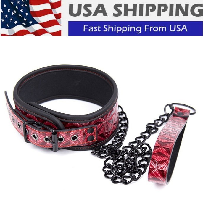 BDSM PU Leather Collar with leash Chain Restraint for Couples Bondage Sex Toys