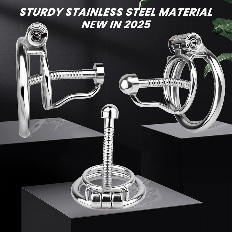 Stainless Steel Chastity Cage for Men, with Urethral Tube, BDSM Training Toy gallery