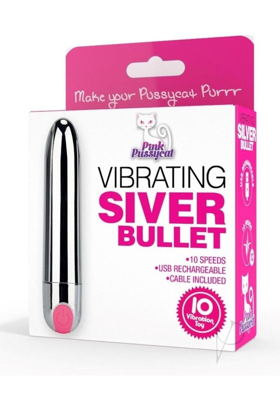 Pink Pussycat Rechargeable Vibrating Bullet – Silver