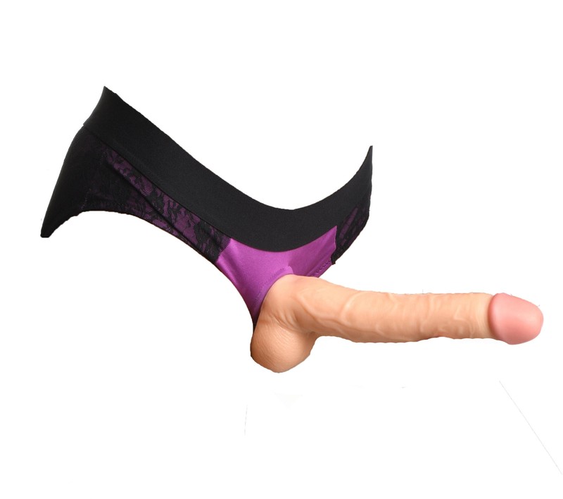 Comfortable Lace Crotchless Panty Harness Strap-on Pegging Sex Toy with O-ring