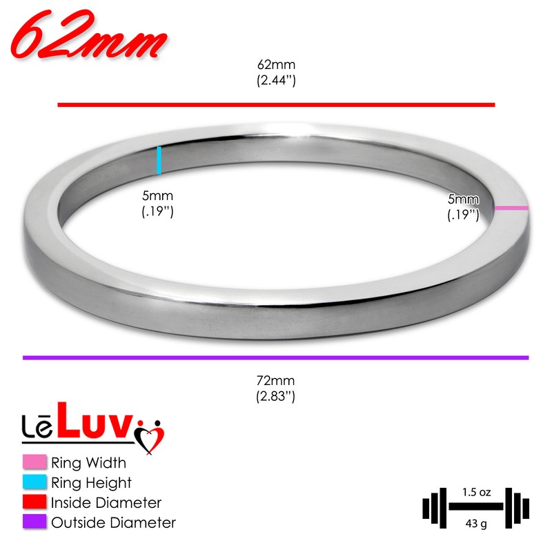 LeLuv Eyro Stainless Steel Glans/Cock Rings 5mm Width | Choose Diameter & Height gallery
