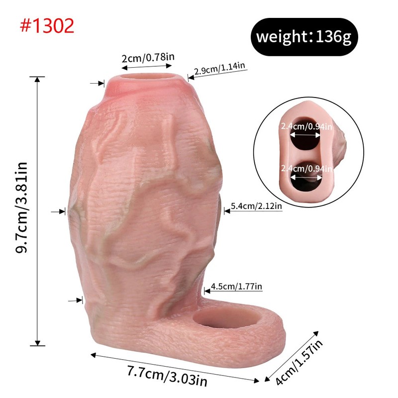 Realistic Hollow Dildo Open-ended Penis Sleeve Ring Sheath Cock Enlargement