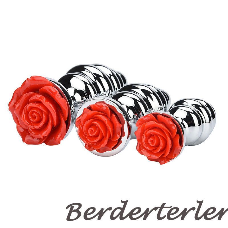 3 Pieces/set Aluminum Alloy Thread Metal Anal Plug Rose Flower Butt Plug Sex Toy gallery
