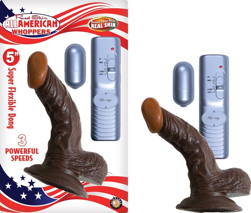 AFRO AMERICAN WHOPPERS 5&Prime; VIBRATING DONG WITH BALLS & BULLET-BROWN