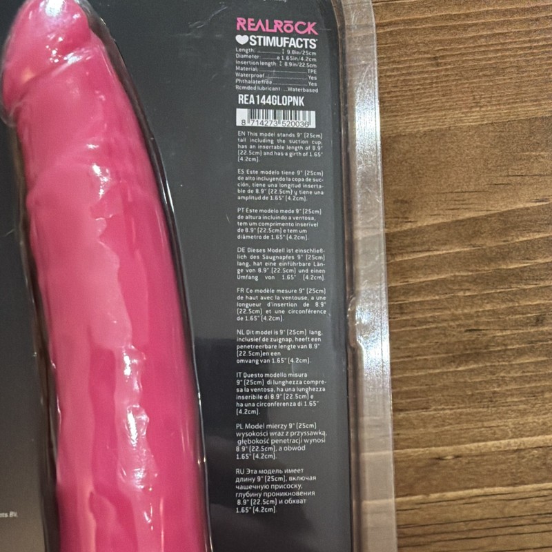 Realrock 9 inches Realistic Dildo With Suction Cup Glow In The Dark Pink, New gallery