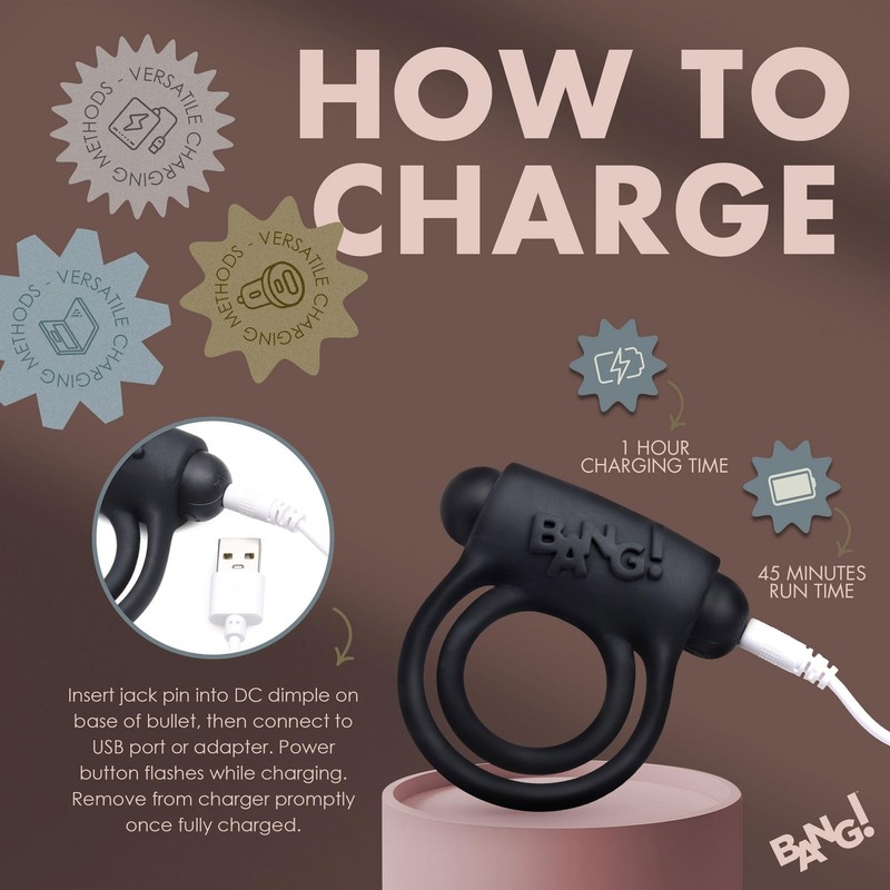 Bang! Remote Control 28X Vibrating Cock Ring and Bullet - Black gallery