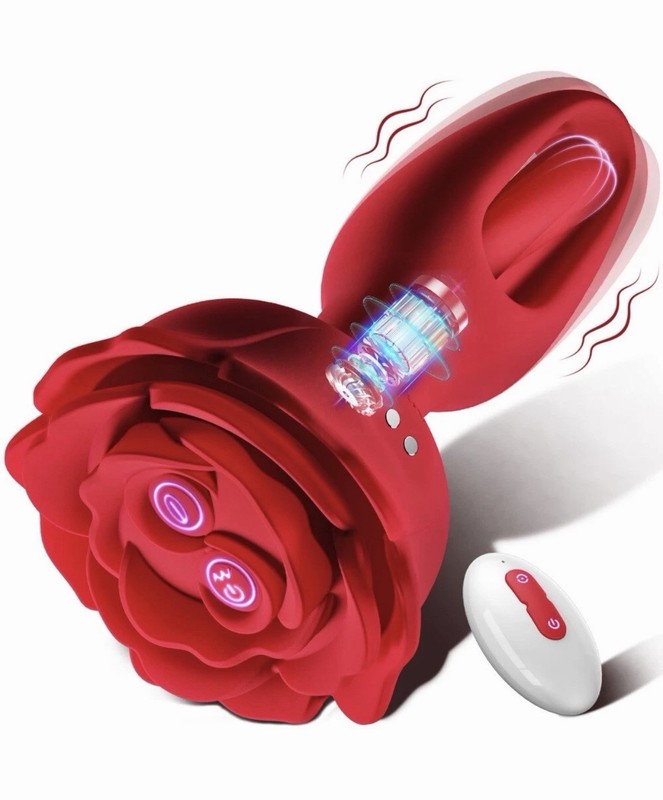 Vibrating Anal Plug Sex Toys Rose Butt Plug with 9 Vibration & Flapping Modes
