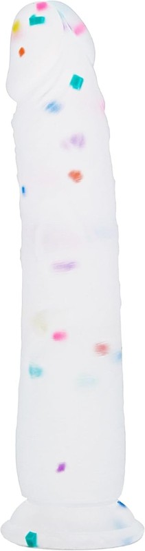Flared Suction Cup Dildo 9 Inch Confetti Design for Hands Free and Strap On Use gallery