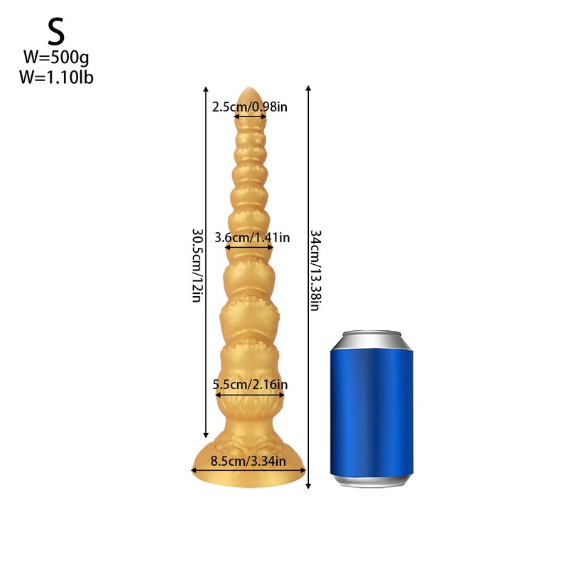 Gold Silicone Ribbed Anal Plug Huge Helix Anus Expander Big Silicone Long Dildo