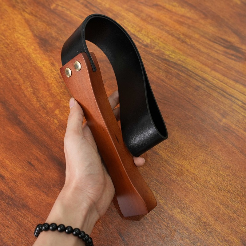 Fetish Spanking Paddle PU Leather Whip Wooden Handle Bondage Slave Roleplay Game