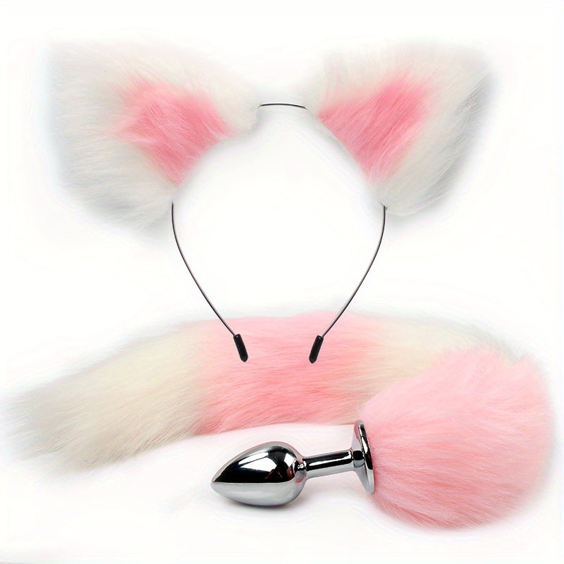 2pcs Cosplay Faux Fox Tail Ears Anal Plug Headband for Roleplay Costume Sex Toys